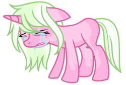 Size: 817x553 | Tagged: safe, artist:cosmic-wonders, oc, oc only, oc:cosmic claw, pony, unicorn, crying, female, mare, no cutie marks yet, simple background, solo, transparent background