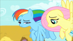 Size: 1280x720 | Tagged: safe, screencap, dinky hooves, fluttershy, millie, rainbow dash, earth pony, pegasus, pony, unicorn, flutter brutter, g4, animated, covering ears, female, filly, flying, mare, peeved, scrunchy face, sound, swearyshy, webm