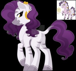 Size: 1600x1508 | Tagged: safe, artist:missbramblemele, oc, oc only, hybrid, pony, zebra, zony, black background, ear piercing, earring, female, jewelry, magical lesbian spawn, mare, offspring, parent:sugar belle, parent:zecora, piercing, simple background, solo