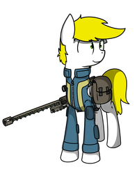 Size: 1600x2000 | Tagged: safe, artist:kippzu, oc, oc only, pony, fallout, gun, request, solo, weapon