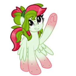 Size: 2100x2100 | Tagged: safe, artist:sjart117, oc, oc only, oc:watermelana, pegasus, pony, 2020 community collab, derpibooru community collaboration, female, freckles, gradient hooves, high res, mare, simple background, smiling, solo, transparent background, underhoof, waving