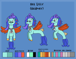 Size: 3170x2448 | Tagged: safe, artist:supahdonarudo, oc, oc only, oc:sea lilly, seapony (g4), camera, high res, jewelry, necklace, reference sheet