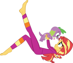 Size: 7773x6693 | Tagged: safe, artist:efernothedragon, edit, editor:slayerbvc, spike, spike the regular dog, sunset shimmer, dog, equestria girls, g4, accessory-less edit, barefoot, base used, clothes, cute, feet, female, heartwarming, holding a dog, male, missing accessory, pajamas, shimmerbetes, spikabetes, tongue out