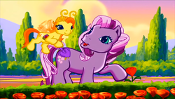 Size: 1600x900 | Tagged: safe, screencap, wysteria, zipzee, breezie, earth pony, pony, g3, the princess promenade, cute, diabreezies, flower, g3betes, garden, shovel, this will end in sneezing
