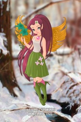 Size: 400x600 | Tagged: safe, artist:azaleasdolls, artist:user15432, fluttershy, fairy, human, equestria girls, g4, barely eqg related, clothes, crossover, disney, disney style, dolldivine, element of kindness, fairy wings, fairyized, flower, hairpin, jewelry, necklace, pixie scene maker, shoes, solo, wings