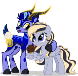 Size: 1280x1249 | Tagged: safe, artist:mlp-trailgrazer, oc, oc only, oc:delilah dusk, oc:trail grazer, gazelle, pegasus, pony, female, food, ice cream, ice cream cone, licking, magic, mare, side hug, simple background, tongue out, transparent background, wing hands, wing hold, wings