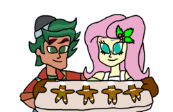 Size: 1152x748 | Tagged: safe, artist:bigpurplemuppet99, fluttershy, timber spruce, equestria girls, g4, female, gingerbread man, male, shipping, straight, timbershy