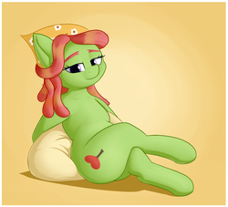 Size: 3561x3240 | Tagged: safe, artist:andelai, tree hugger, earth pony, semi-anthro, g4, crossed legs, female, high res, leaning back, lidded eyes, looking at you, mare, no tail, sitting, solo