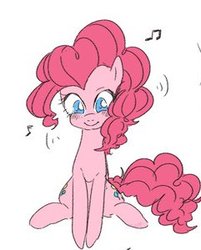 Size: 241x300 | Tagged: safe, artist:nota_mano, pinkie pie, earth pony, pony, g4, cute, diapinkes, female, mare, music notes, no pupils, simple background, sitting, solo, white background