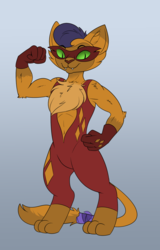 Size: 1037x1625 | Tagged: safe, artist:swiftsketchpone, capper dapperpaws, abyssinian, cat, anthro, g4, armpits, chest fluff, feline, gradient background, male, mask, solo