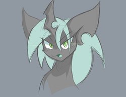 Size: 1800x1400 | Tagged: safe, artist:k_clematis, oc, oc only, oc:clematis, changeling queen, pony, bust, changeling queen oc, gray background, open mouth, simple background, solo