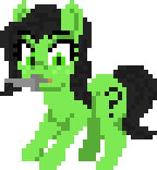 Size: 144x156 | Tagged: safe, alternate version, artist:enragement filly, oc, oc only, oc:filly anon, earth pony, pony, angry, female, filly, knife, looking at you, simple background, solo, transparent background