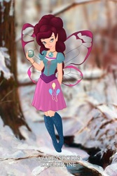 Size: 400x600 | Tagged: safe, artist:azaleasdolls, artist:user15432, pinkie pie, fairy, human, equestria girls, g4, barely eqg related, boots, bracelet, clothes, crossover, disney, disney style, dolldivine, element of laughter, fairy wings, fairyized, jewelry, necklace, pink wings, pixie scene maker, shoes, solo, water drop, wings