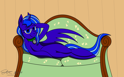 Size: 2409x1489 | Tagged: safe, artist:derpanater, oc, oc only, alicorn, pony, couch, draw me like one of your french girls, jewelry, looking at you, lounging, necklace