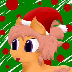Size: 1000x1000 | Tagged: safe, artist:shoophoerse, oc, oc:shoop, pegasus, pony, abstract background, cheek fluff, christmas, hat, holiday, mlem, santa hat, silly, tongue out
