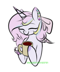 Size: 2000x2400 | Tagged: safe, artist:redheartponiesfan, oc, oc only, oc:sugar heart, pony, unicorn, bow, bust, coffee, cup, eyes closed, female, hair bow, high res, mare, portrait, simple background, solo, transparent background