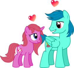 Size: 1844x1671 | Tagged: safe, artist:shadymeadow, oc, oc only, oc:johnny charming heart, oc:samantha dove kiss, pony, blushing, female, male, mare, simple background, stallion, transparent background