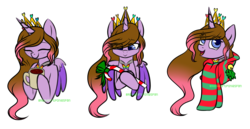 Size: 5800x3000 | Tagged: safe, artist:redheartponiesfan, oc, oc only, oc:rainbow heart, alicorn, pony, bust, candy, candy cane, clothes, crown, female, food, jewelry, mare, mug, portrait, regalia, scarf, simple background, solo, transparent background