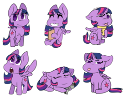 Size: 1280x1008 | Tagged: safe, artist:dragons-doodles, artist:milkssecondfavoritecookie, smarty pants, twilight sparkle, alicorn, pony, g4, book, chibi, clothes, cutie mark, female, floppy ears, mare, open mouth, redbubble, scarf, simple background, sitting, smiling, solo, sticker set, tongue out, transparent background, twilight sparkle (alicorn)