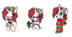 Size: 5800x3000 | Tagged: safe, artist:redheartponiesfan, oc, oc only, oc:berry, deer, deer pony, original species, absurd resolution, candy, candy cane, clothes, female, food, mare, mug, scarf, simple background, solo, transparent background
