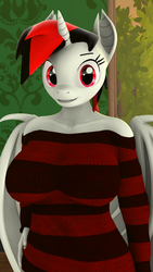 Size: 1080x1920 | Tagged: safe, alternate character, alternate version, artist:kowalskicore, oc, oc only, oc:shadowbeatz, alicorn, anthro, 3d, alicorn oc, big breasts, breasts, cute, female, horn, looking at you, not blackjack, solo, source filmmaker