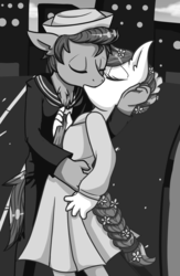Size: 750x1150 | Tagged: safe, artist:jagga-chan, pony, anthro, kissing, monochrome, ponified, times square, v-j day in times square, world war ii
