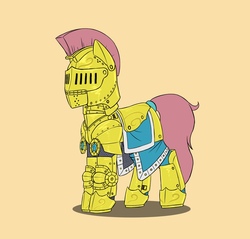 Size: 1473x1411 | Tagged: safe, alternate version, artist:dipfanken, earth pony, pony, armor, female, helmet, mare, plate armor, platemail, simple background, solo, yellow background