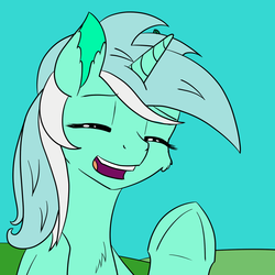 Size: 1000x1000 | Tagged: safe, artist:mindstormproductions, lyra heartstrings, pony, unicorn, g4, bust, chest fluff, eyes closed, female, mare, open mouth, portrait, smiling, solo, waving