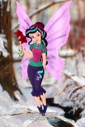 Size: 400x600 | Tagged: safe, artist:azaleasdolls, artist:user15432, starlight glimmer, fairy, human, equestria girls, g4, barely eqg related, clothes, crossover, disney, disney style, dolldivine, element of justice, fairy wings, fairyized, flower, hat, jewelry, necklace, pixie scene maker, shoes, solo, sparkly wings, wings