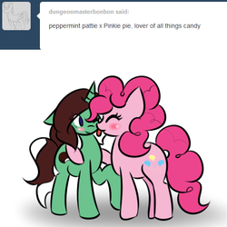 Size: 512x512 | Tagged: safe, artist:kaggy009, pinkie pie, oc, oc:peppermint pattie (unicorn), pony, unicorn, ask peppermint pattie, g4, blushing, female, mare, tongue out