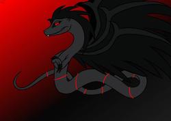 Size: 1024x725 | Tagged: safe, artist:celes-969, oc, oc only, oc:plague, pony, snake, claws, crossed arms, fangs, gradient background, oc villain, red background, red eyes, simple background, solo, spread wings, wings
