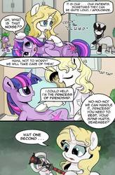 Size: 724x1103 | Tagged: safe, artist:candyclumsy, spike, twilight sparkle, oc, oc:everchanging, oc:fallenlight, alicorn, pony, comic:curse and madness, g4, comic, mlpcam, nurse, twilight sparkle (alicorn)