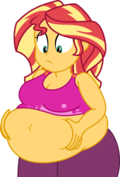 Size: 2000x2938 | Tagged: safe, artist:steampunk-brony, sunset shimmer, equestria girls, adorafatty, bbw, belly, belly button, belly grab, big belly, big breasts, breasts, busty sunset shimmer, clothes, cute, fat, female, high res, implied weight gain, need to go on a diet, need to lose weight, obese, shimmerbetes, show accurate, slobset shimmer, solo, squishy, squishy belly, vector, wake up!: rainbow dash, weight gain