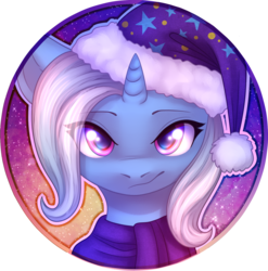 Size: 1433x1452 | Tagged: safe, artist:avrameow, trixie, pony, unicorn, g4, clothes, commission, female, frown, hat, icon, looking at you, scarf, solo, ych example, your character here