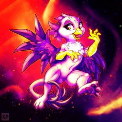 Size: 1600x1600 | Tagged: safe, artist:kp-shadowsquirrel, gabby, griffon, g4, belly button, chest fluff, claws, digital art, female, open beak, paw pads, paws, solo, spread wings, underpaw, wings