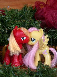 Size: 341x455 | Tagged: safe, artist:phasingirl, big macintosh, fluttershy, g4, christmas, christmas decoration, customized toy, female, holiday, irl, looking at each other, male, photo, ship:fluttermac, shipping, straight, toy