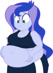 Size: 2191x2999 | Tagged: safe, artist:steampunk-brony, princess luna, vice principal luna, human, equestria girls, adorafatty, bbw, belly, belly button, belly grab, big belly, big breasts, breasts, busty princess luna, clothes, cute, fat, female, implied weight gain, lunabetes, need to go on a diet, need to lose weight, obese, princess moonpig, show accurate, solo, squishy, squishy belly, vector, vice principal moonpig, weight gain, workout outfit