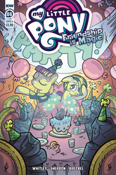 Size: 1318x2000 | Tagged: safe, artist:kate sherron, idw, marble pie, maud pie, g4, spoiler:comic, spoiler:comic86, balloon, banner, cake, cover, food, hat, party, party hat, rock