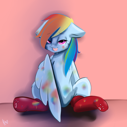 Size: 3000x3000 | Tagged: safe, artist:rainy105, rainbow dash, pegasus, pony, g4, clothes, female, floppy ears, high res, mare, sexy, socks, stupid sexy rainbow dash, tongue out