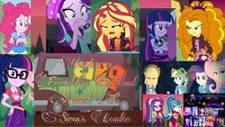 Size: 2048x1153 | Tagged: safe, edit, edited screencap, screencap, adagio dazzle, applejack, aria blaze, fluttershy, pinkie pie, rainbow dash, rarity, sci-twi, sonata dusk, starlight glimmer, twilight sparkle, equestria girls, equestria girls specials, g4, my little pony equestria girls: choose your own ending, my little pony equestria girls: mirror magic, my little pony equestria girls: rainbow rocks, my little pony equestria girls: sunset's backstage pass, wake up!, wake up!: rainbow dash, angry, clothes, fanfic, fanfic art, fanfic cover, glare, glasses, hat, the dazzlings, van