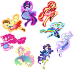 Size: 1600x1495 | Tagged: safe, artist:sapphiregamgee, applejack, fluttershy, pinkie pie, rainbow dash, rarity, sci-twi, sunset shimmer, trixie, twilight sparkle, human, equestria girls, equestria girls specials, g4, my little pony equestria girls: better together, my little pony equestria girls: forgotten friendship, armpits, humane five, humane seven, humane six, ponied up, simple background, sleeveless, super ponied up, transparent background, wand