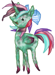 Size: 1202x1630 | Tagged: safe, artist:saby, derpibooru exclusive, oc, oc only, oc:zhorse, alicorn, pony, 2020 community collab, derpibooru community collaboration, horse heresy, abomination, alicorn oc, ambiguous gender, bow, colored wings, colored wingtips, dot eyes, hair bow, horn, multicolored hair, simple background, smiling, solo, standing, stylistic suck, transparent background, what has magic done