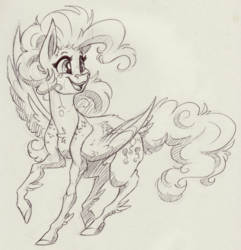 Size: 2300x2382 | Tagged: safe, artist:faline-art, pinkie pie, pegasus, pony, g4, female, g5 concept leak style, g5 concept leaks, high res, mare, monochrome, pinkie pie (g5 concept leak), solo