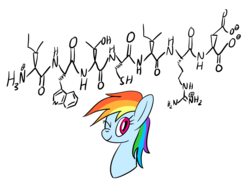 Size: 1239x931 | Tagged: source needed, safe, artist:notadeliciouspotato, rainbow dash, pegasus, pony, g4, bust, chemistry, chemistry joke, female, iwtcird, looking at you, mare, meme, one eye closed, science, simple background, smiling, solo, white background, wink