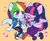 Size: 2048x1672 | Tagged: safe, artist:h0matsu, rainbow dash, sci-twi, twilight sparkle, equestria girls, g4, bowtie, clothes, converse, duo, female, glasses, heart, jacket, lesbian, open mouth, pants, ponied up, pony ears, ponytail, ship:sci-twidash, ship:twidash, shipping, shoes, simple background, skirt, wings