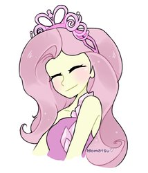 Size: 900x1049 | Tagged: safe, artist:h0matsu, fluttershy, costume conundrum, equestria girls, equestria girls series, g4, spoiler:choose your own ending (season 2), spoiler:eqg series (season 2), clothes, costume conundrum: rarity, cute, dress, eyes closed, female, jewelry, princess fluttershy, shyabetes, simple background, sleeveless, solo, tiara, white background