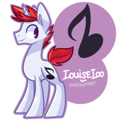 Size: 1000x1000 | Tagged: safe, artist:looji, oc, oc only, oc:redrecord, pony, unicorn, female, horn, male, mare, music notes, simple background, smiling, solo, transparent background, unicorn oc
