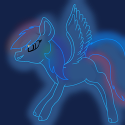 Size: 1000x1000 | Tagged: artist needed, safe, rainbow dash, pegasus, pony, g4, female, glowing, navy blue background, outline, solo, spread wings, wings