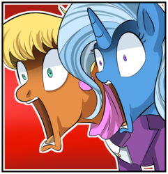 Size: 669x695 | Tagged: safe, artist:candyclumsy, ms. harshwhinny, trixie, earth pony, pony, unicorn, comic:mlp: education reform, g4, commissioner:bigonionbean, cropped, ear piercing, earring, female, i can't believe it's not idw, jaw drop, jewelry, mare, piercing, reaction image, shocked expression