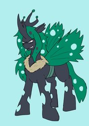 Size: 1451x2048 | Tagged: safe, artist:omegapony16, oc, oc only, changeling, changeling king, changeling oc, chest fluff, green changeling, gritted teeth, male, parent:queen chrysalis, simple background, solo